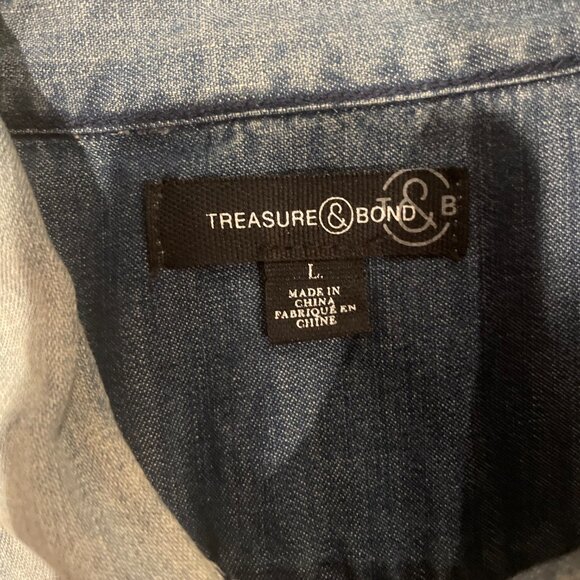 Men's Treasure & Bond Blue Cotton Long Sleeve Snap-Up Denim Shirt - Picture 2 of 3